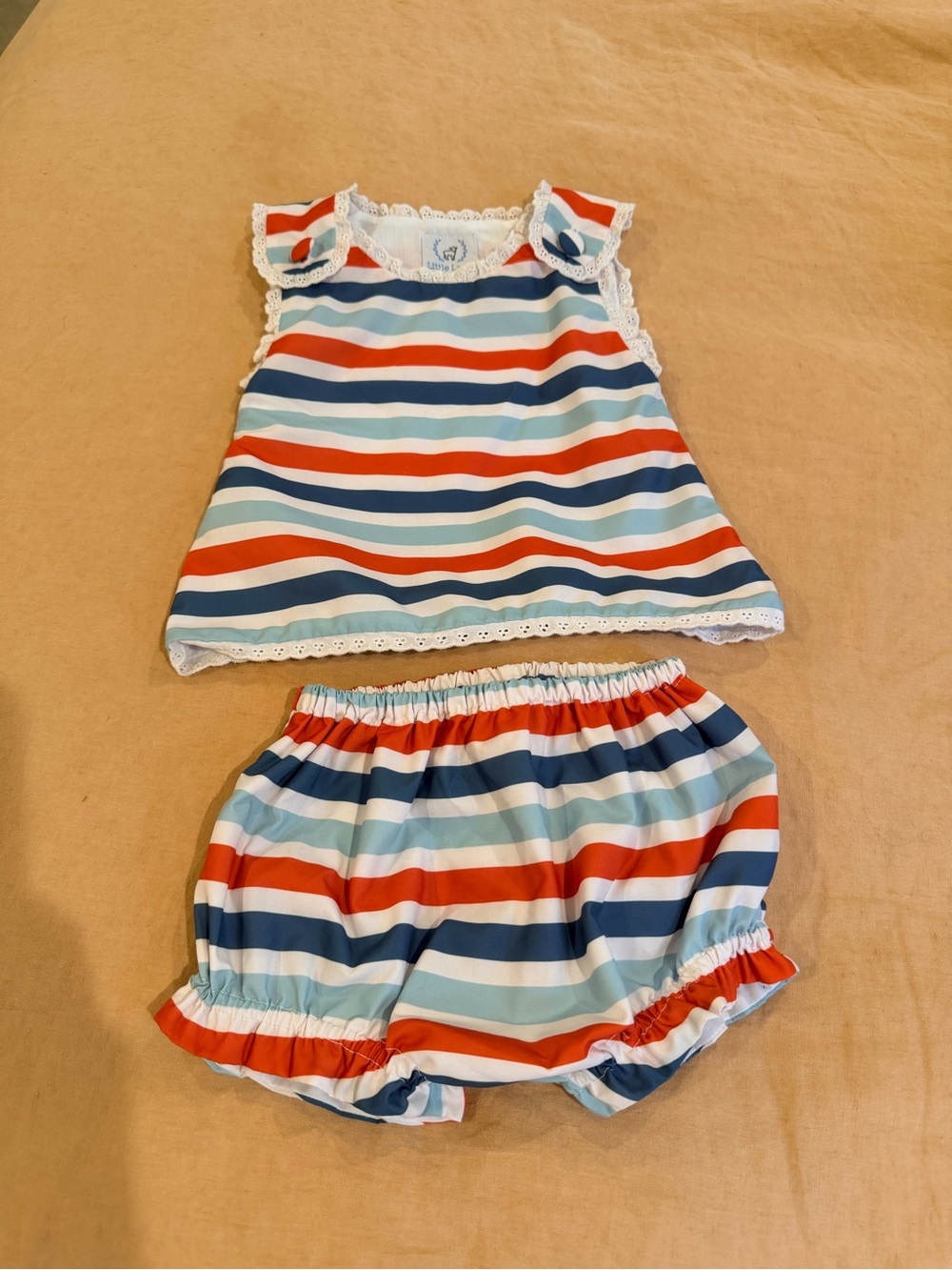 Girls' Striped Red, Navy & Light Blue Two-Piece Set